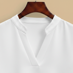 Blus dam med V-hals, kortärmad casual stil och uppstående krage