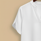 Blus dam med V-hals, kortärmad casual stil och uppstående krage