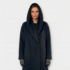 Vinterkappa dam oversized lång med huva och öppen framsida