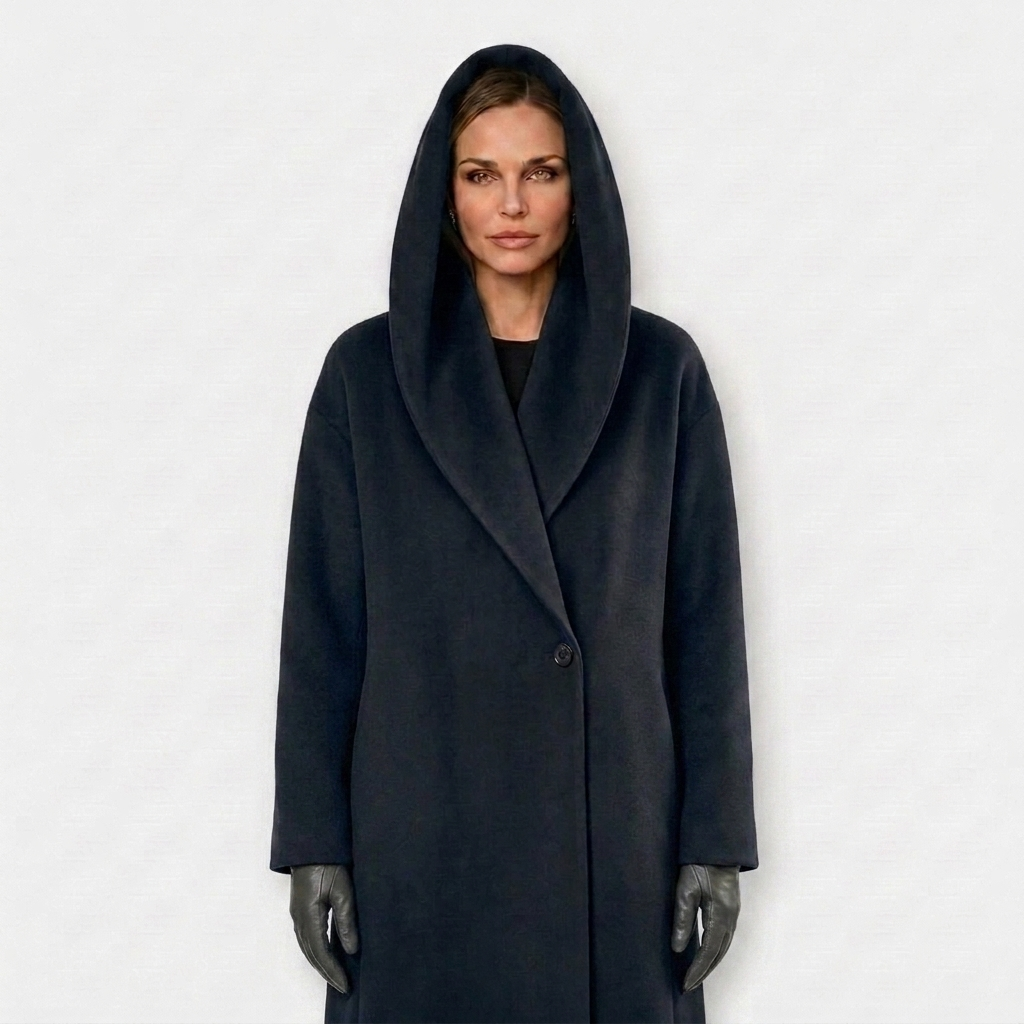 Vinterkappa dam oversized lång med huva och öppen framsida