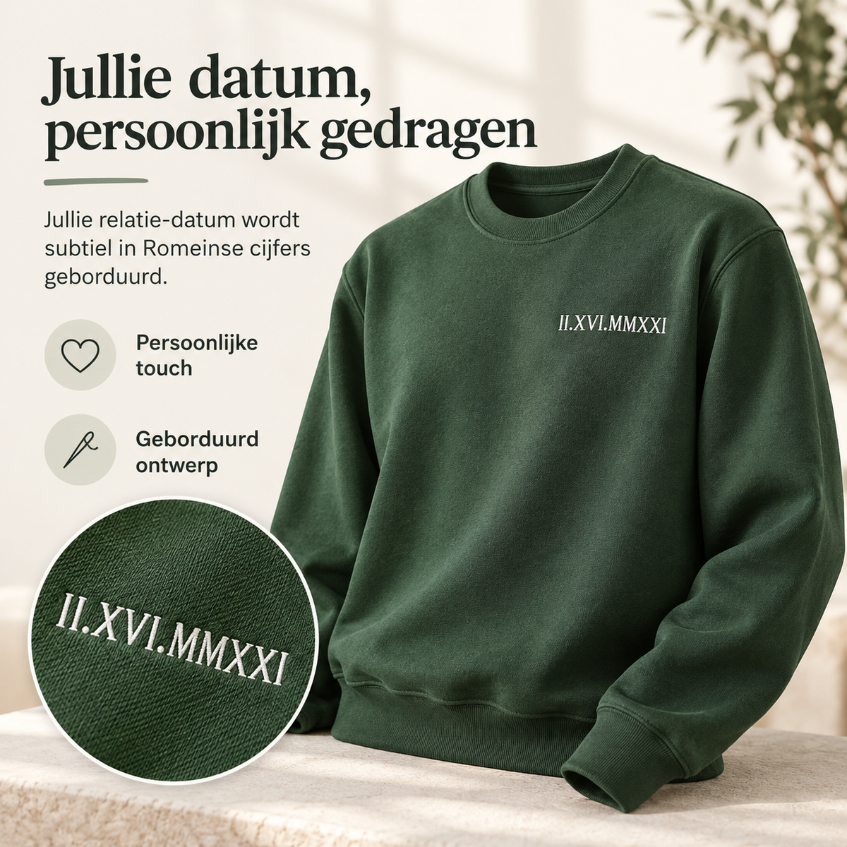 Matchande tröja för par med datum i romerska siffror, broderad detalj