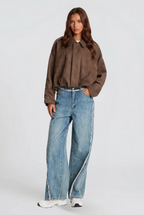 Jacka dam kort oversized med dragkedja och uppvikt krage