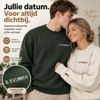 Matchande tröja för par med datum i romerska siffror, broderad detalj