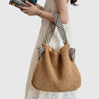 Tote bag dam flätad axelväska med tryckta axelremmar, lätt design
