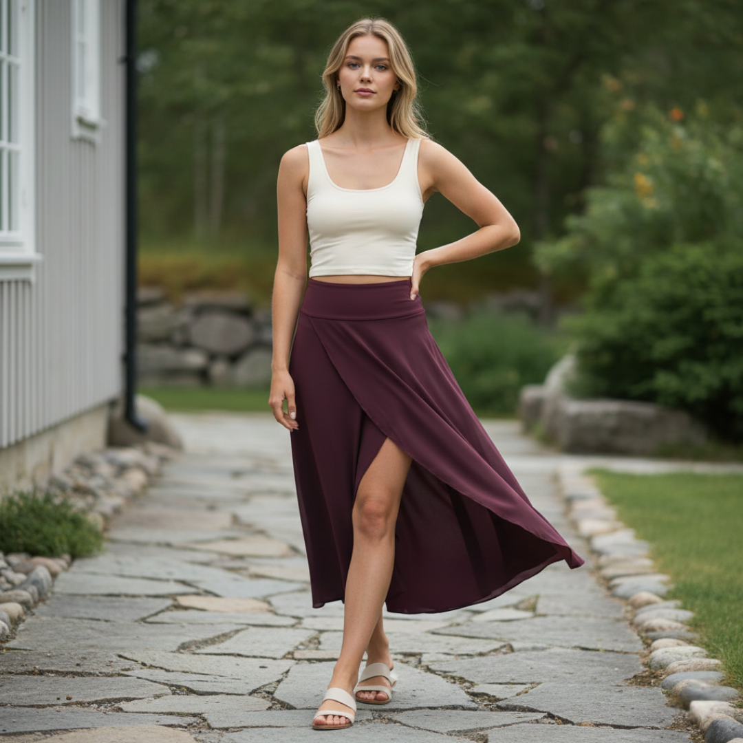 Juliette - Lång Chiffongkjol Dam med Slits och Hög Midja