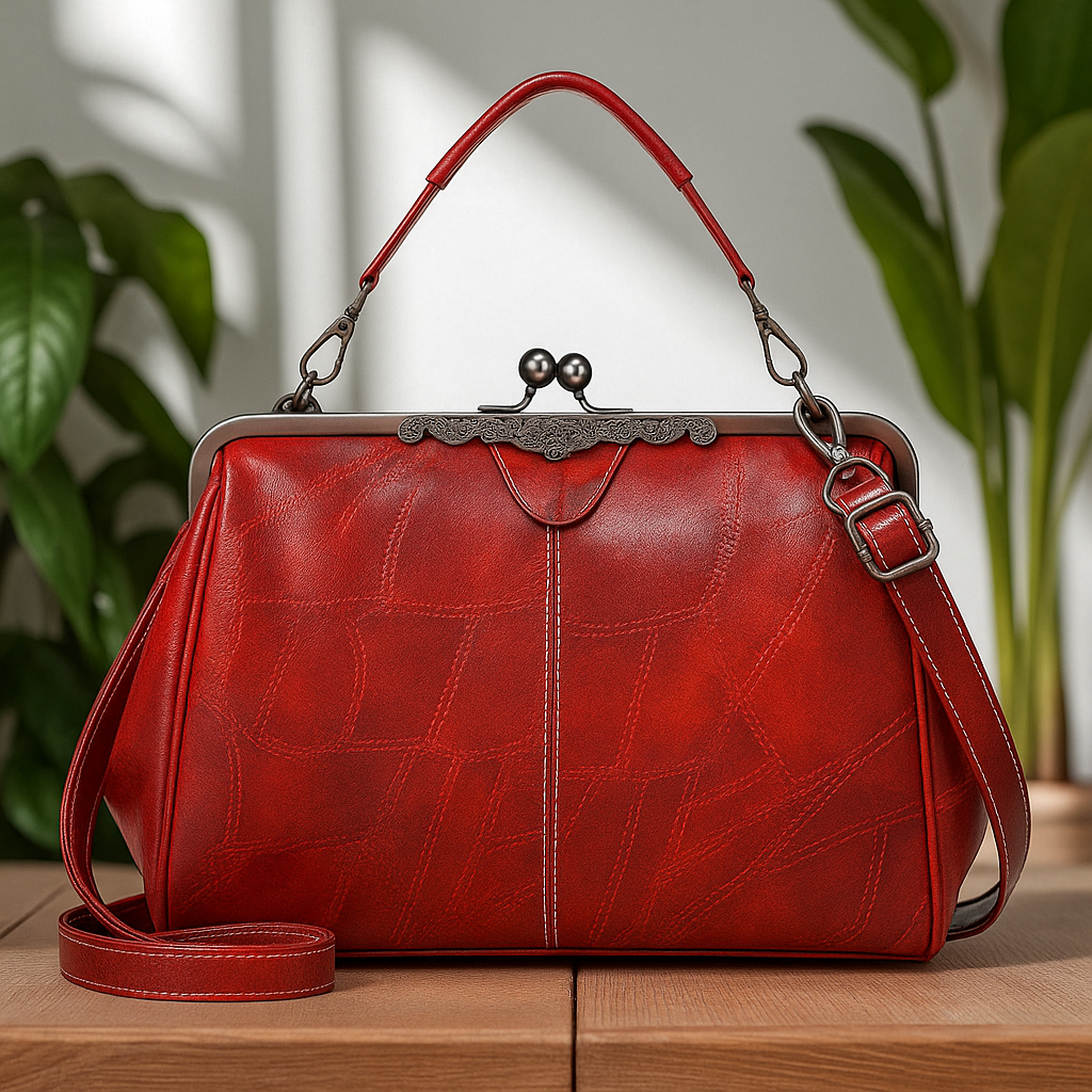 Handväska dam vintage präglad crossbody med justerbar axelrem