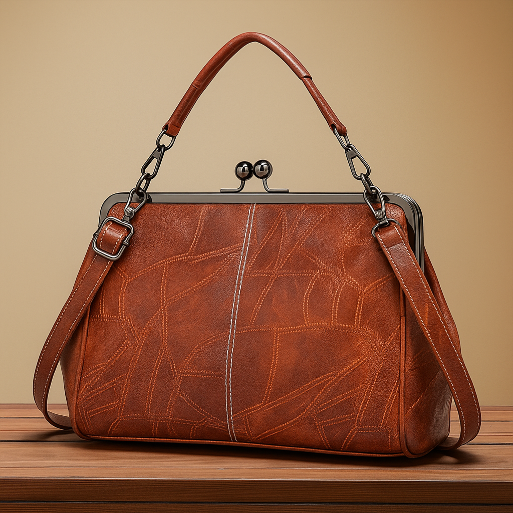 Handväska dam vintage präglad crossbody med justerbar axelrem