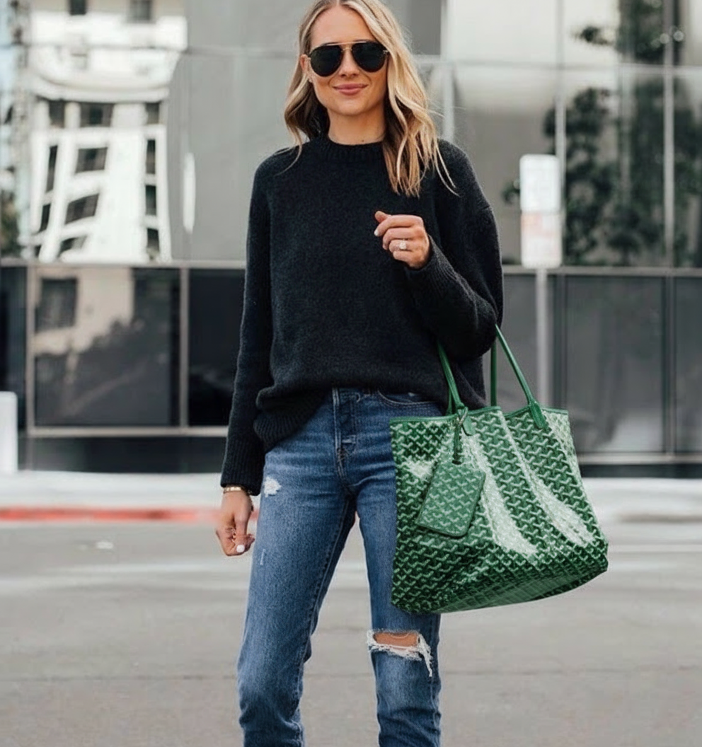 Axelväska dam shoppingväska med geometriskt mönster och matchande etui