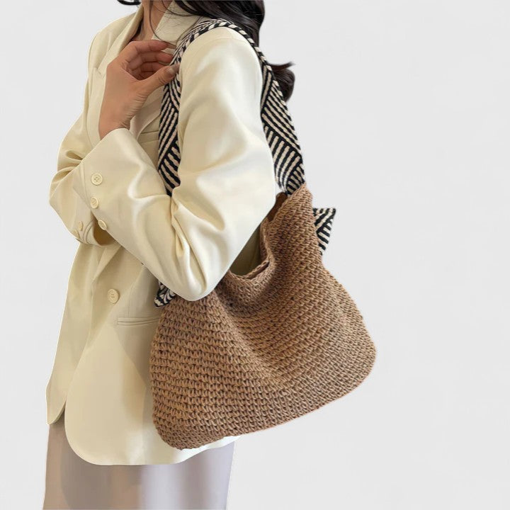 Tote bag dam flätad axelväska med tryckta axelremmar, lätt design