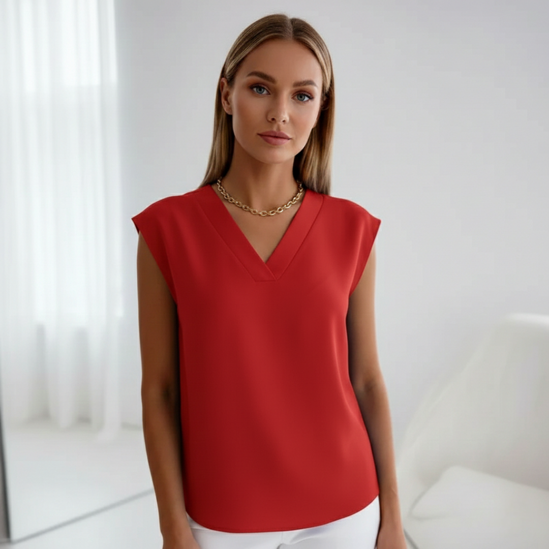 Juniper Ärmlös V-ringad Damtop – Elegant & Tidlös Stil