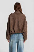 Jacka dam kort oversized med dragkedja och uppvikt krage