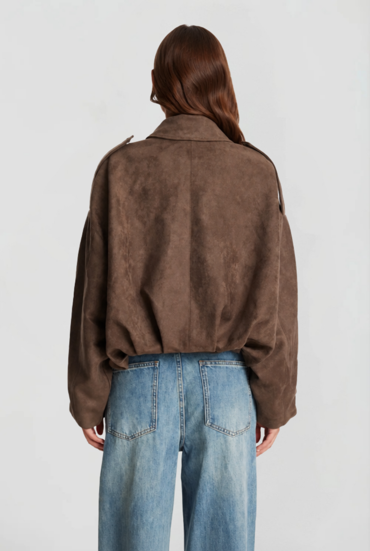 Jacka dam kort oversized med dragkedja och uppvikt krage