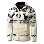 Herr stickad tröja med dragkedja, jacquardmönster och stående krage