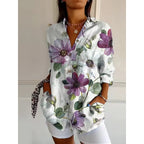 Blus dam med blommig print, långa ärmar och lös passform