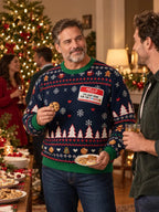 Jultröja dam marinblå rolig julsweater med pepparkaksgubbar och snöflingor
