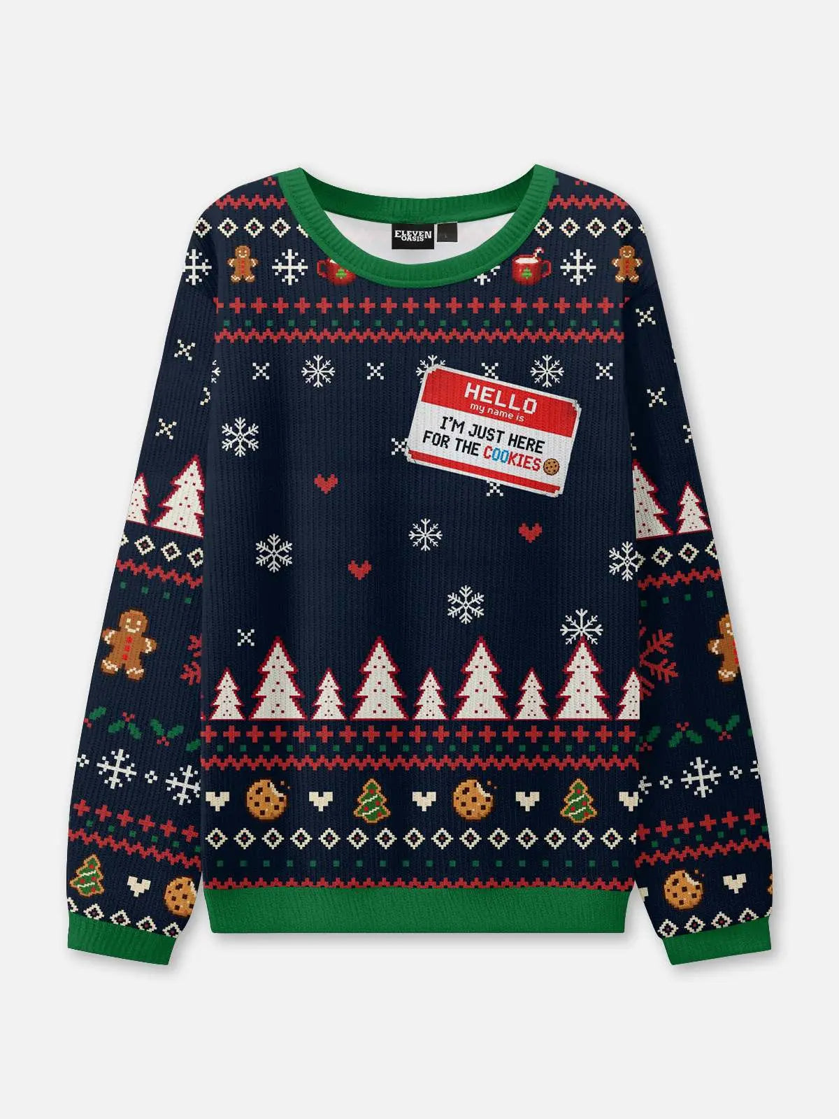Jultröja dam marinblå rolig julsweater med pepparkaksgubbar och snöflingor