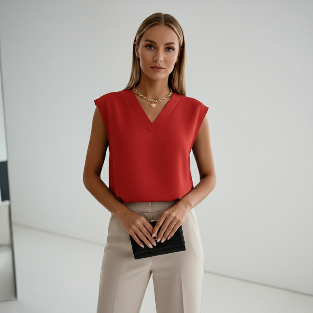 Juniper Ärmlös V-ringad Damtop – Elegant & Tidlös Stil