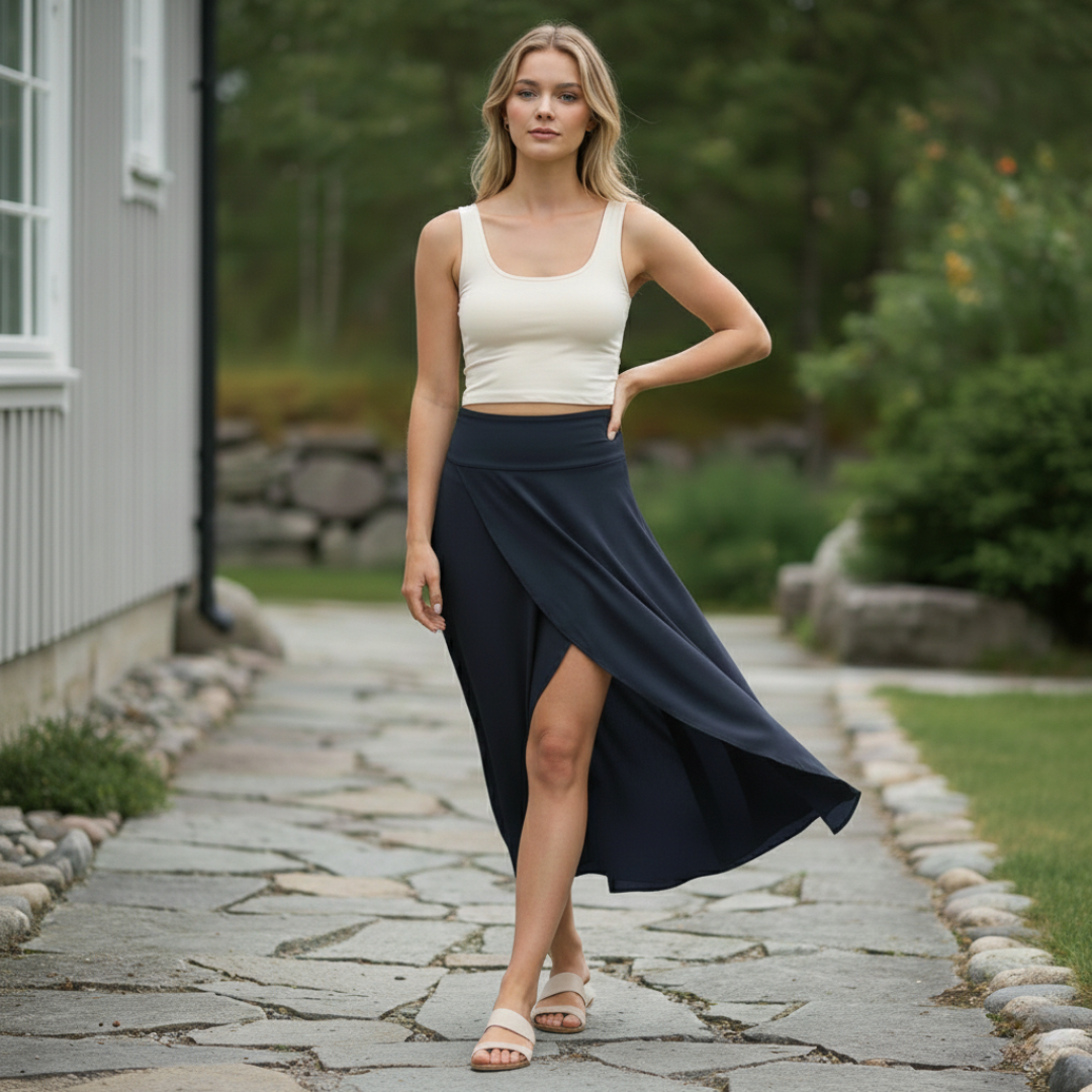 Juliette - Lång Chiffongkjol Dam med Slits och Hög Midja