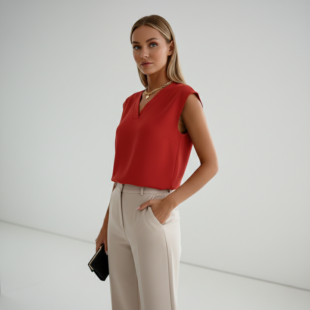 Juniper Ärmlös V-ringad Damtop – Elegant & Tidlös Stil