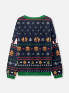 Jultröja dam marinblå rolig julsweater med pepparkaksgubbar och snöflingor