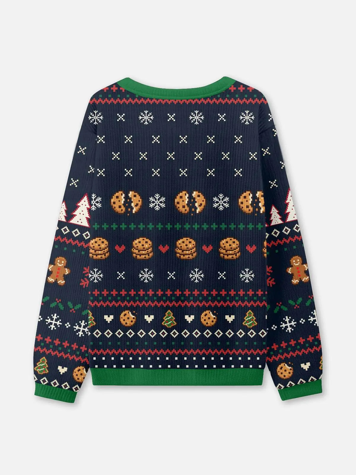 Jultröja dam marinblå rolig julsweater med pepparkaksgubbar och snöflingor