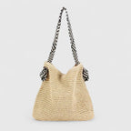 Tote bag dam flätad axelväska med tryckta axelremmar, lätt design