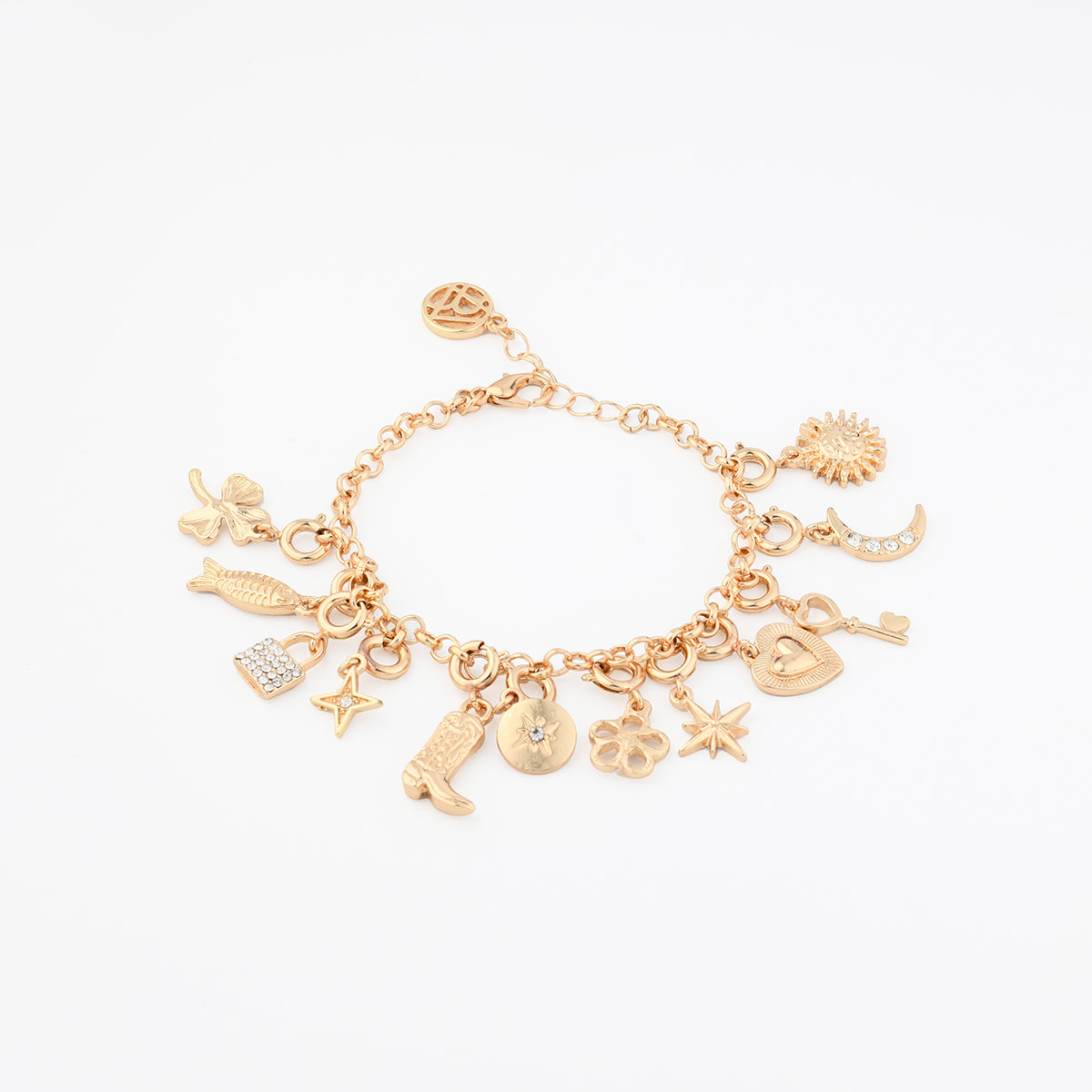 Julkalender berlockarmband med 12 löstagbara charms, guldfärgad kedja
