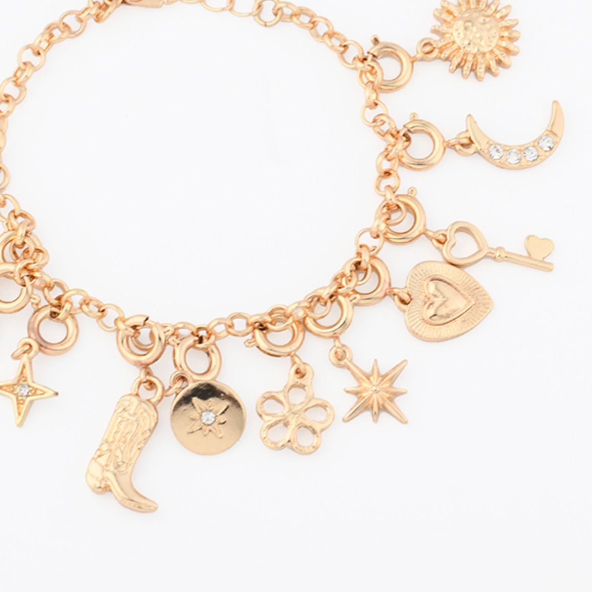 Julkalender berlockarmband med 12 löstagbara charms, guldfärgad kedja