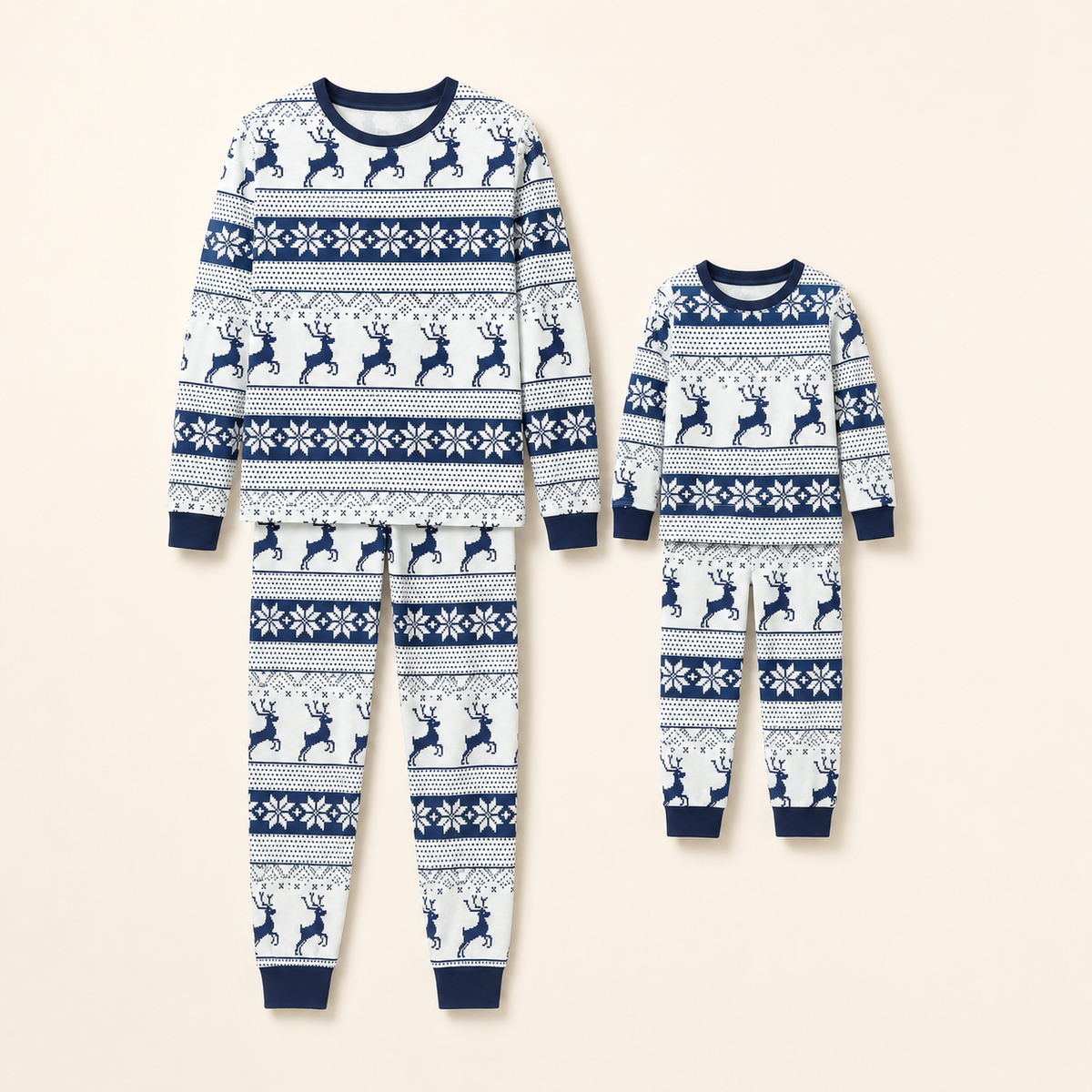 Julpyjamas familj nordiskt renmönster långärmad set för vuxna och barn
