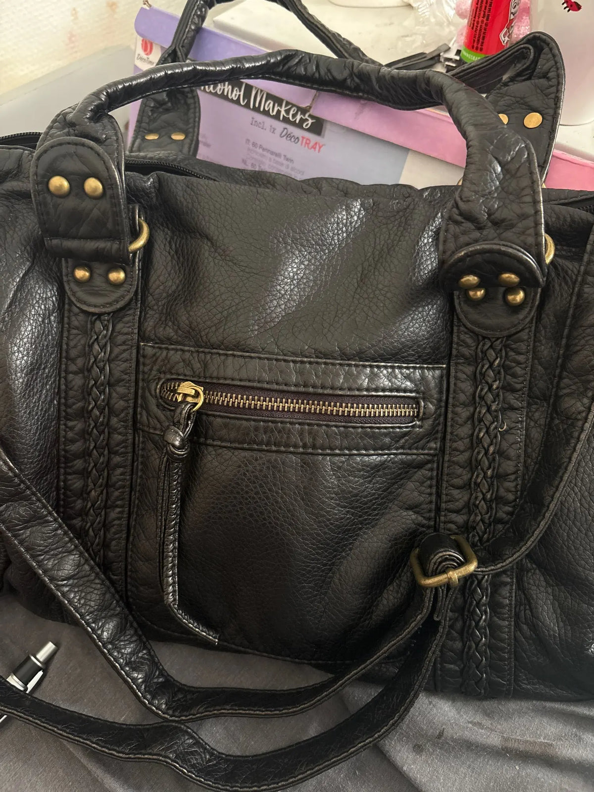 Crossbody väska dam med stor kapacitet, vintage tote och dragkedja med axelrem