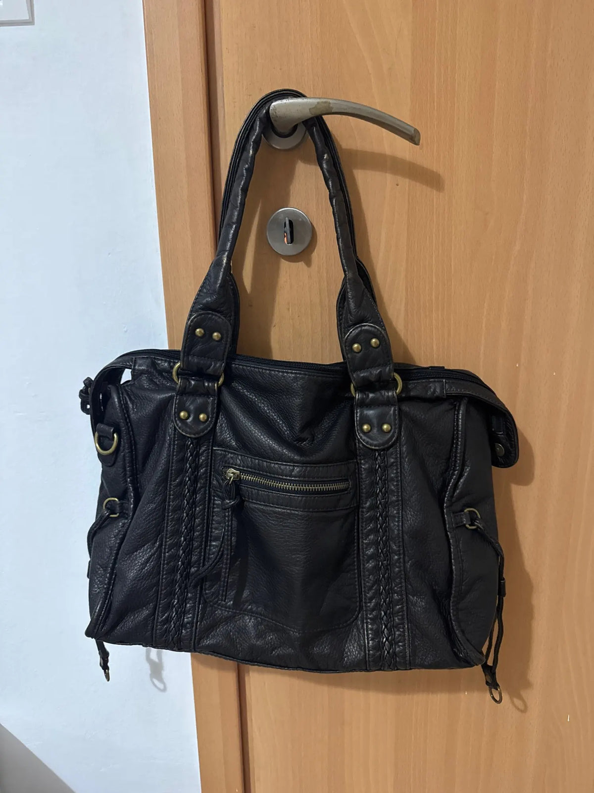 Crossbody väska dam med stor kapacitet, vintage tote och dragkedja med axelrem