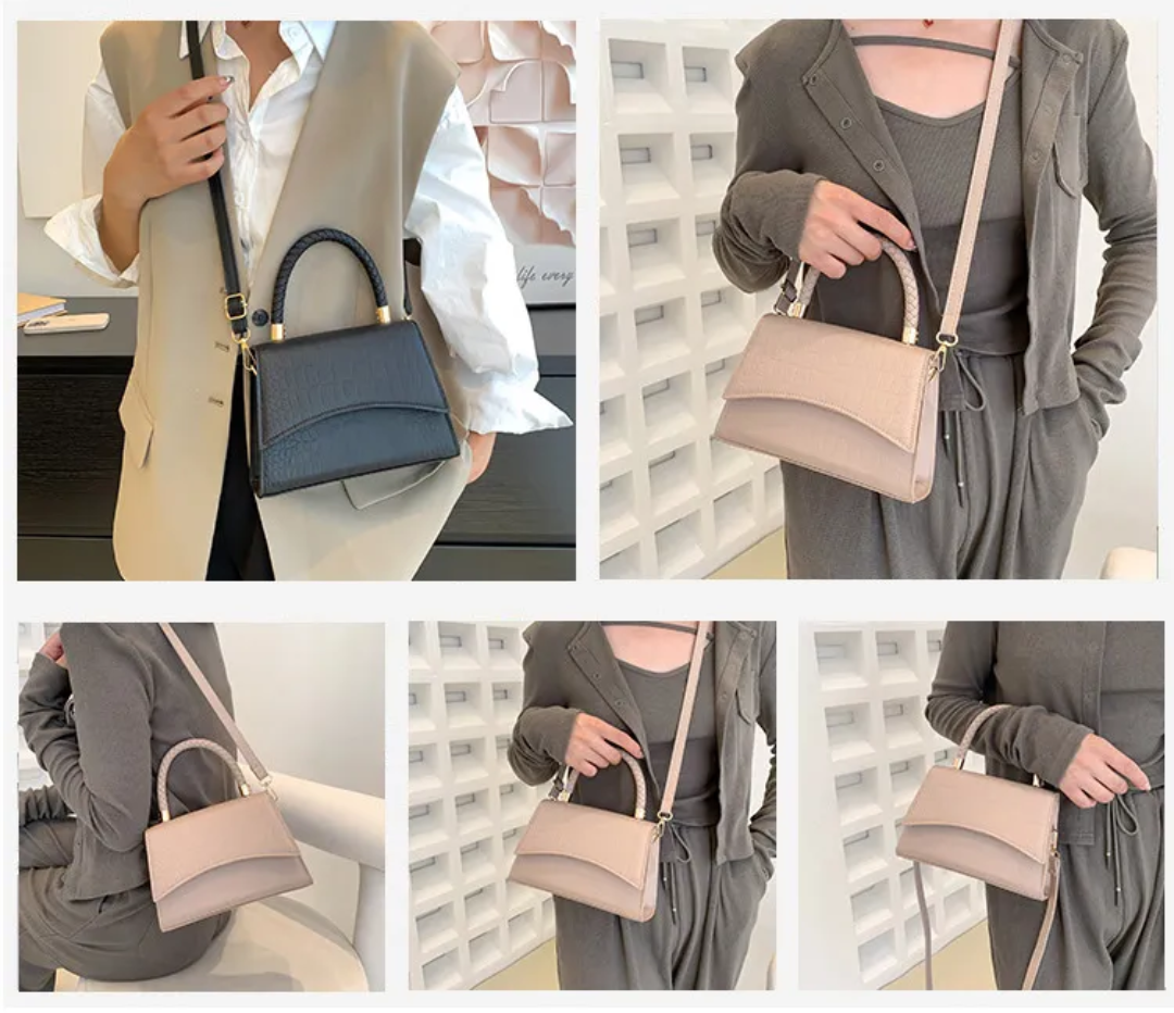 Handväska dam crossbody med överhandtag och lång axelrem