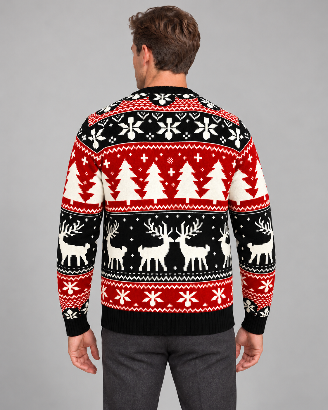 Jultröja herr stickad med renmönster fair isle och rund halsringning