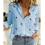 Blus dam casual luftig sommarmodell med fågelmotiv och stora storlekar