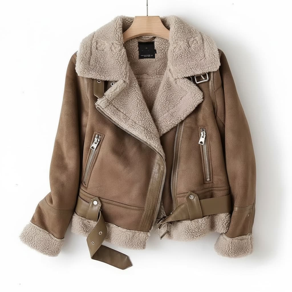 Vinterjacka dam pilotjacka shearlingfoder oversized krage