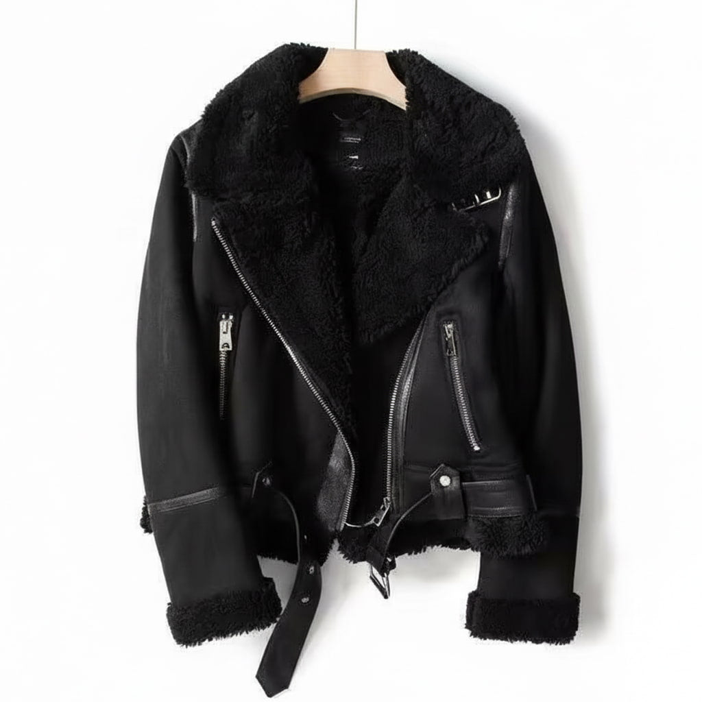Vinterjacka dam pilotjacka shearlingfoder oversized krage