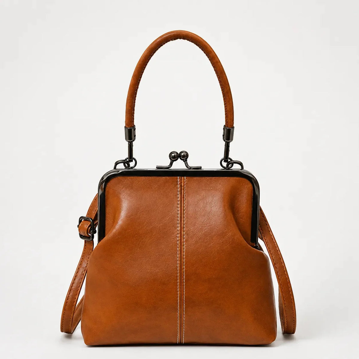 Crossbody väska dam vintage med handtag och kiss lock-lås