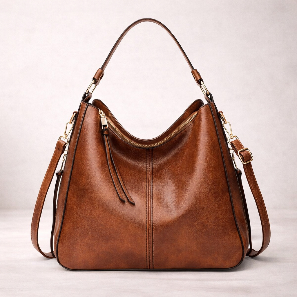 Stor Rymlig Läderhandväska för Dam i Stilren Design