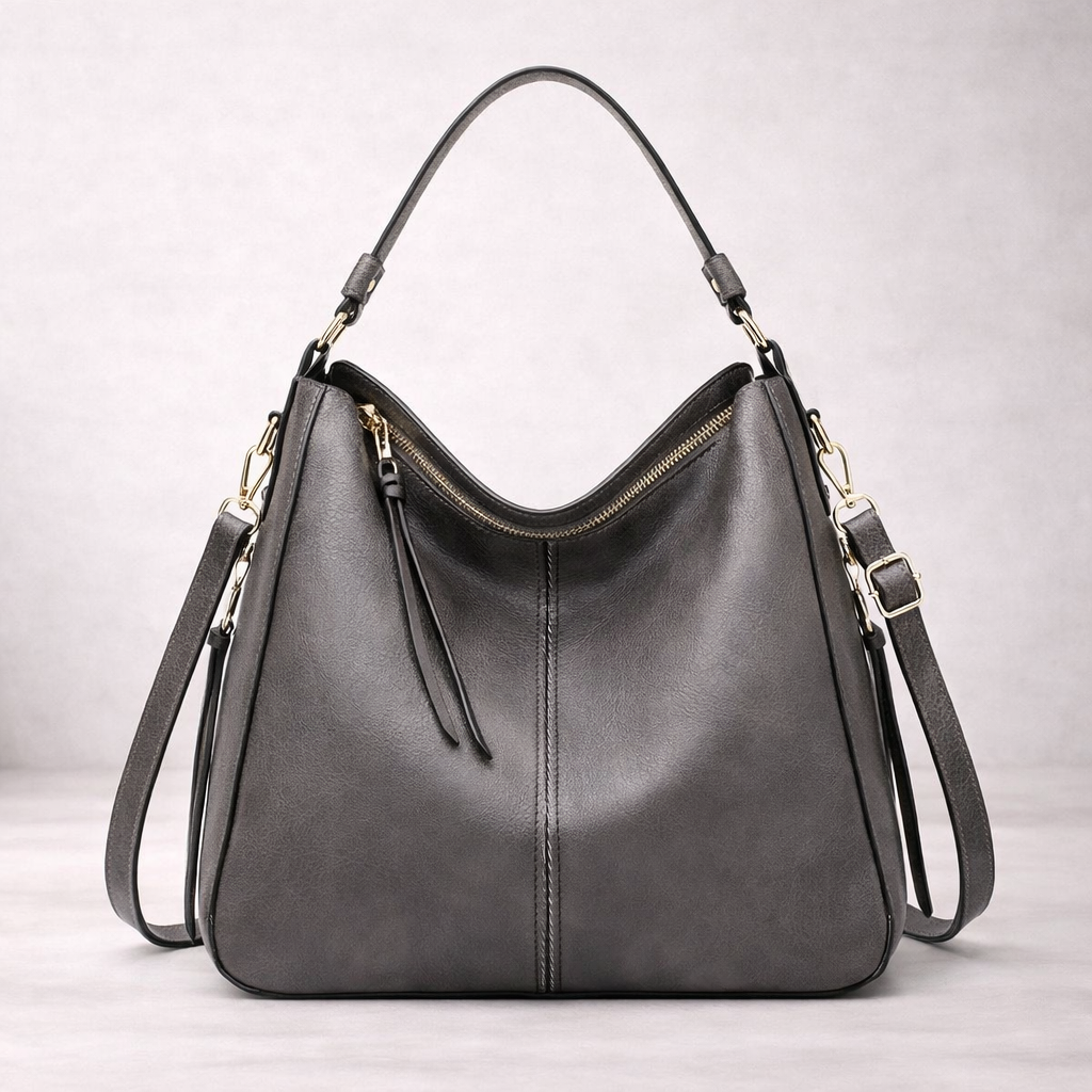 Stor Rymlig Läderhandväska för Dam i Stilren Design