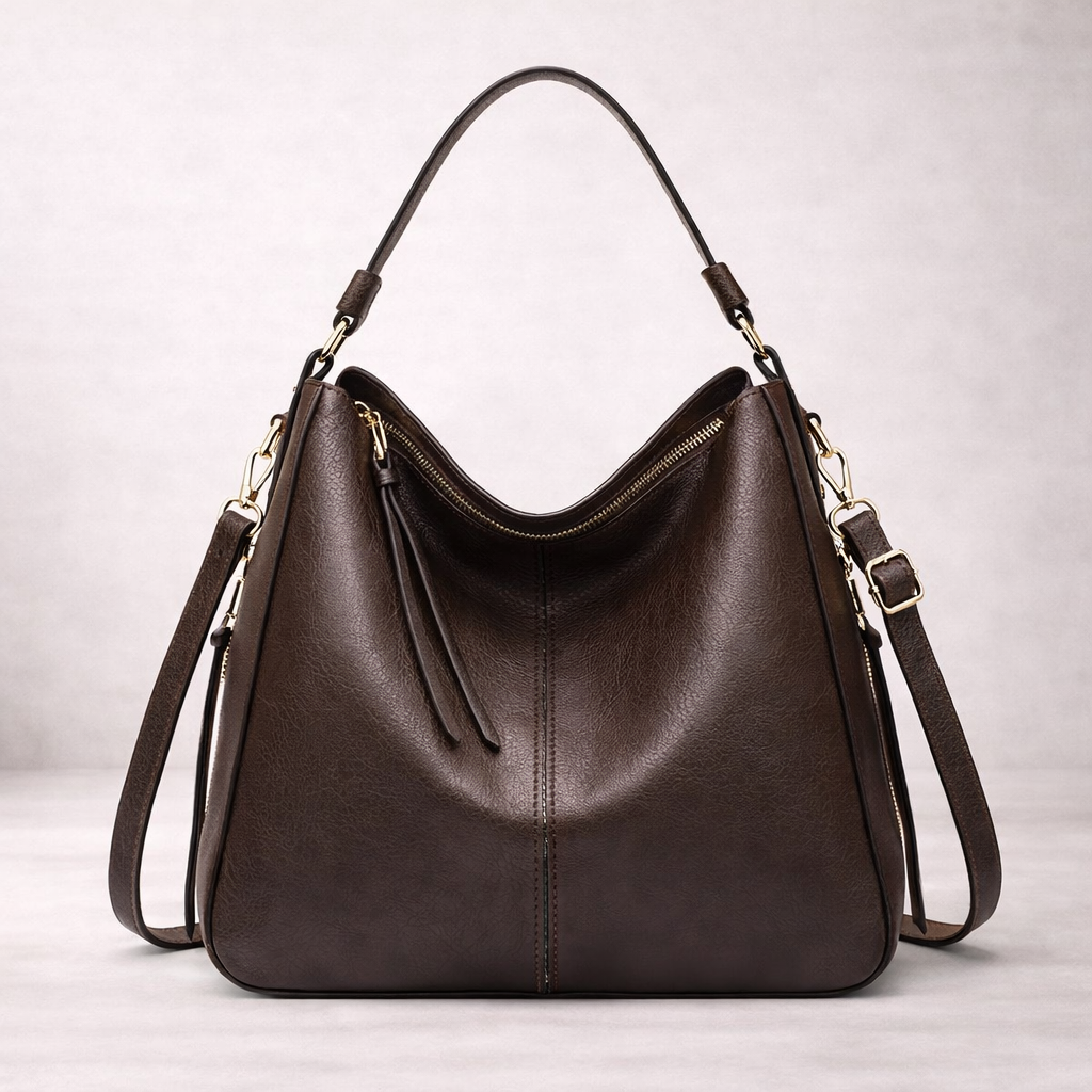 Stor Rymlig Läderhandväska för Dam i Stilren Design