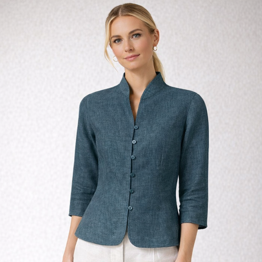 Leona - Elegant Damblus med Hög Krage och Tidlös Design