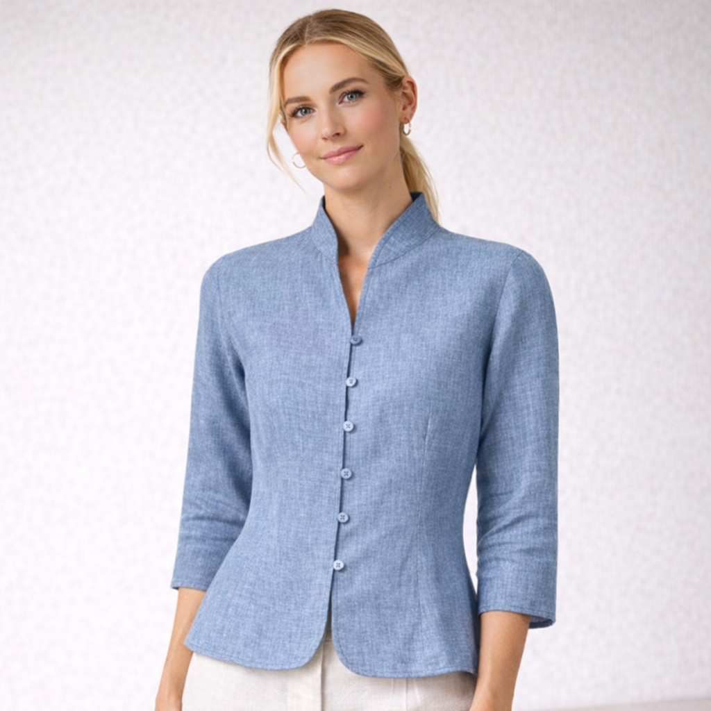 Leona - Elegant Damblus med Hög Krage och Tidlös Design