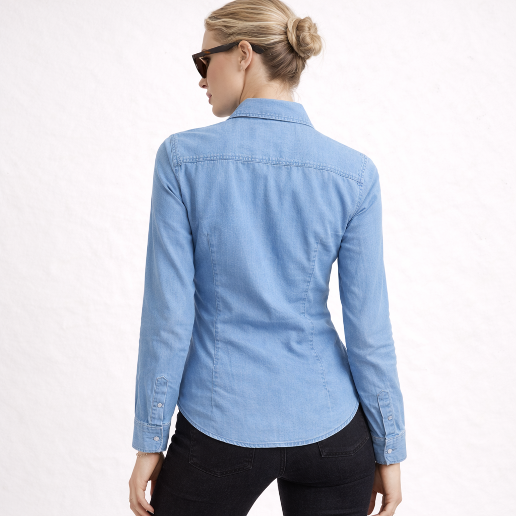 Klassisk Långärmad Jeansskjorta Dam i Mjuk Denim