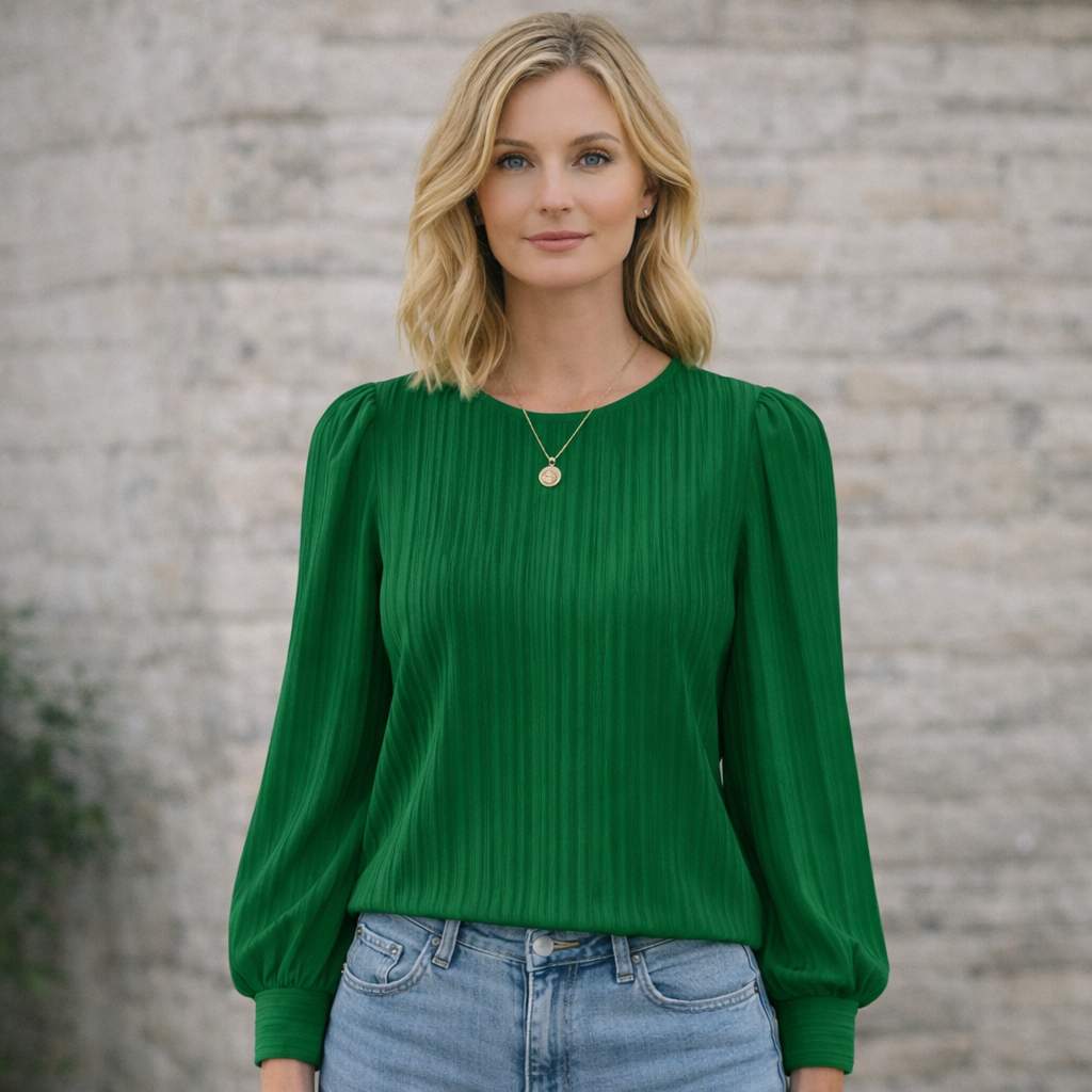 Emma - Elegant Plisserad Blus Dam med Lång Ärmar