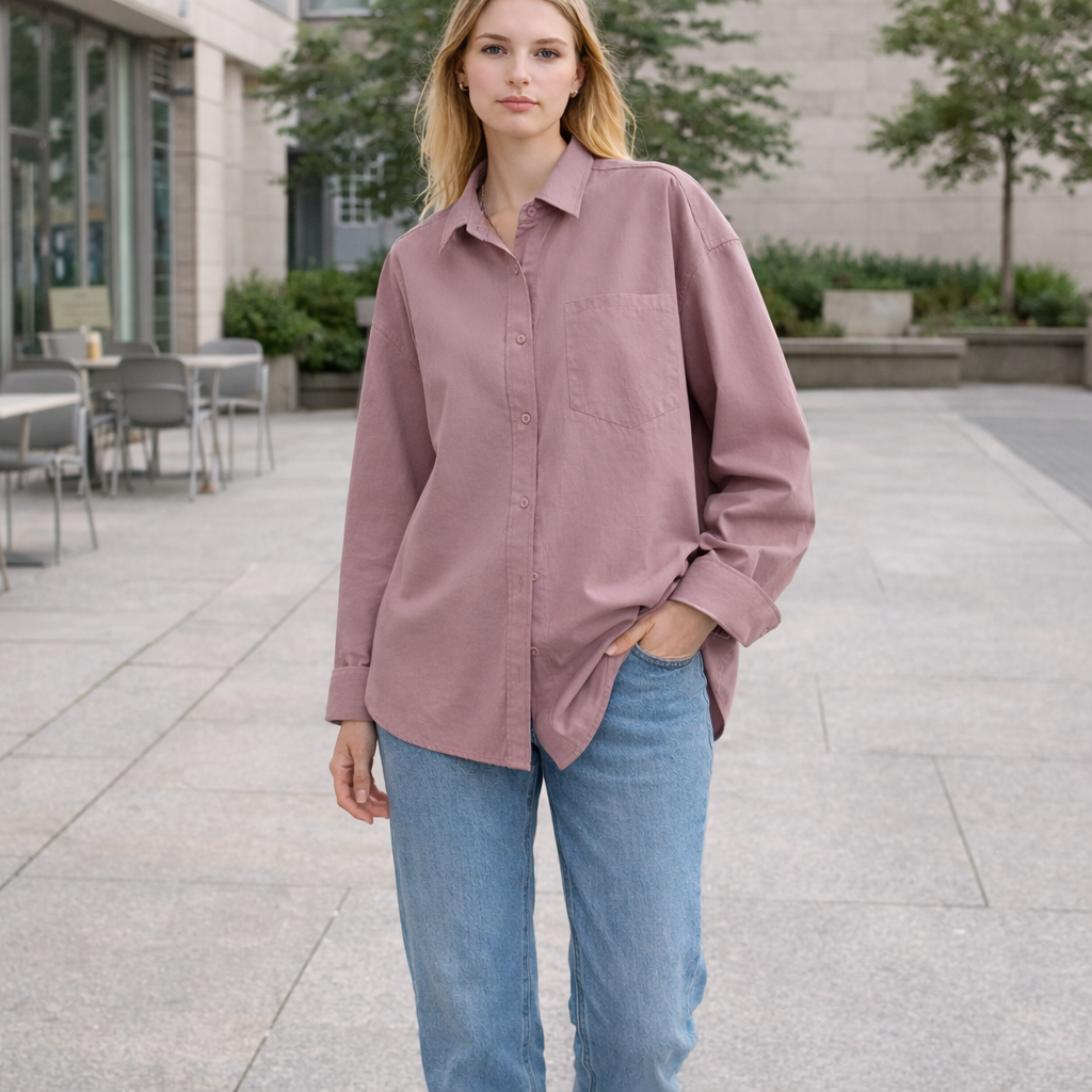 Oversized Damblus med Klassisk Krage