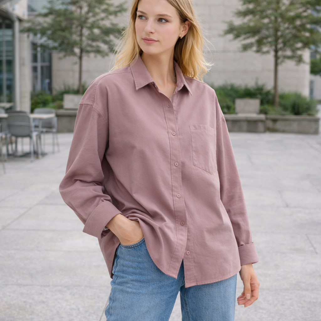 Oversized Damblus med Klassisk Krage