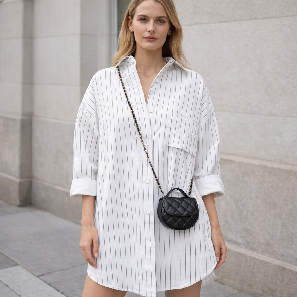 Aurelia - Oversized Skjortklänning Dam Randig med Knäppning