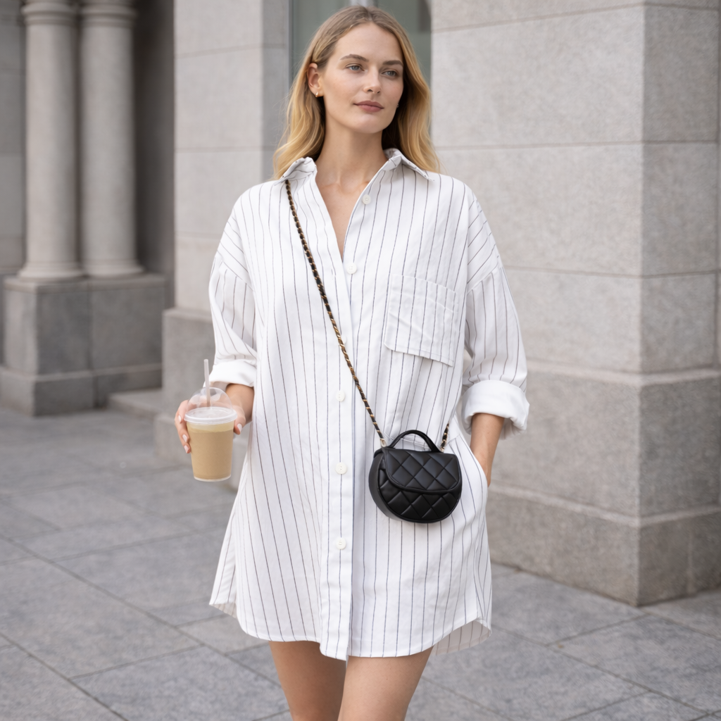 Aurelia - Oversized Skjortklänning Dam Randig med Knäppning