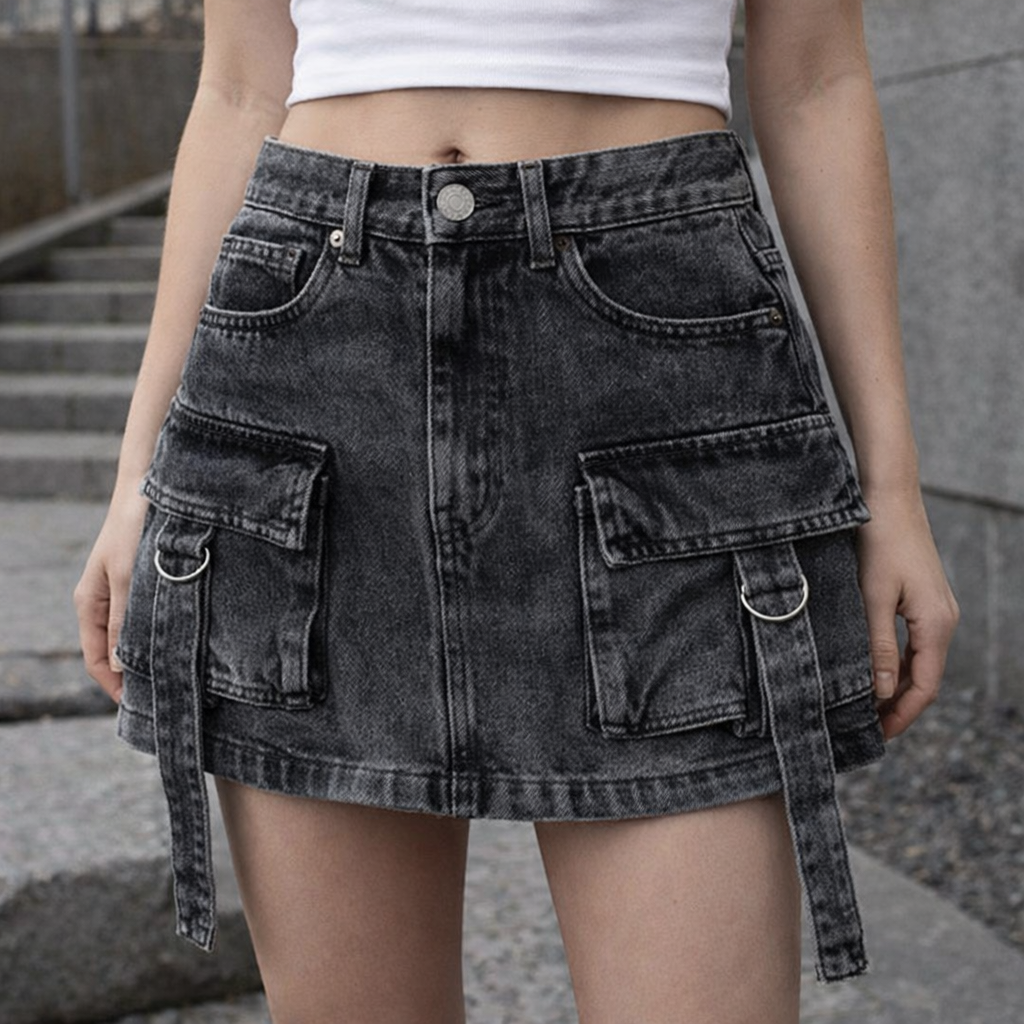 Dalina - Cargo Denim Minikjol A-linje med Fickor