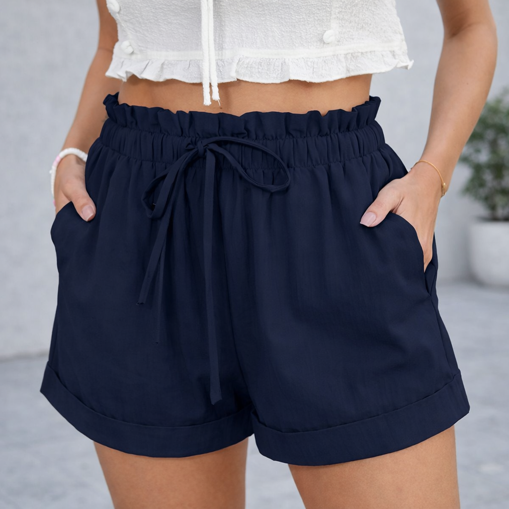 Eleganta Högmidjade Tygshorts med Fickor